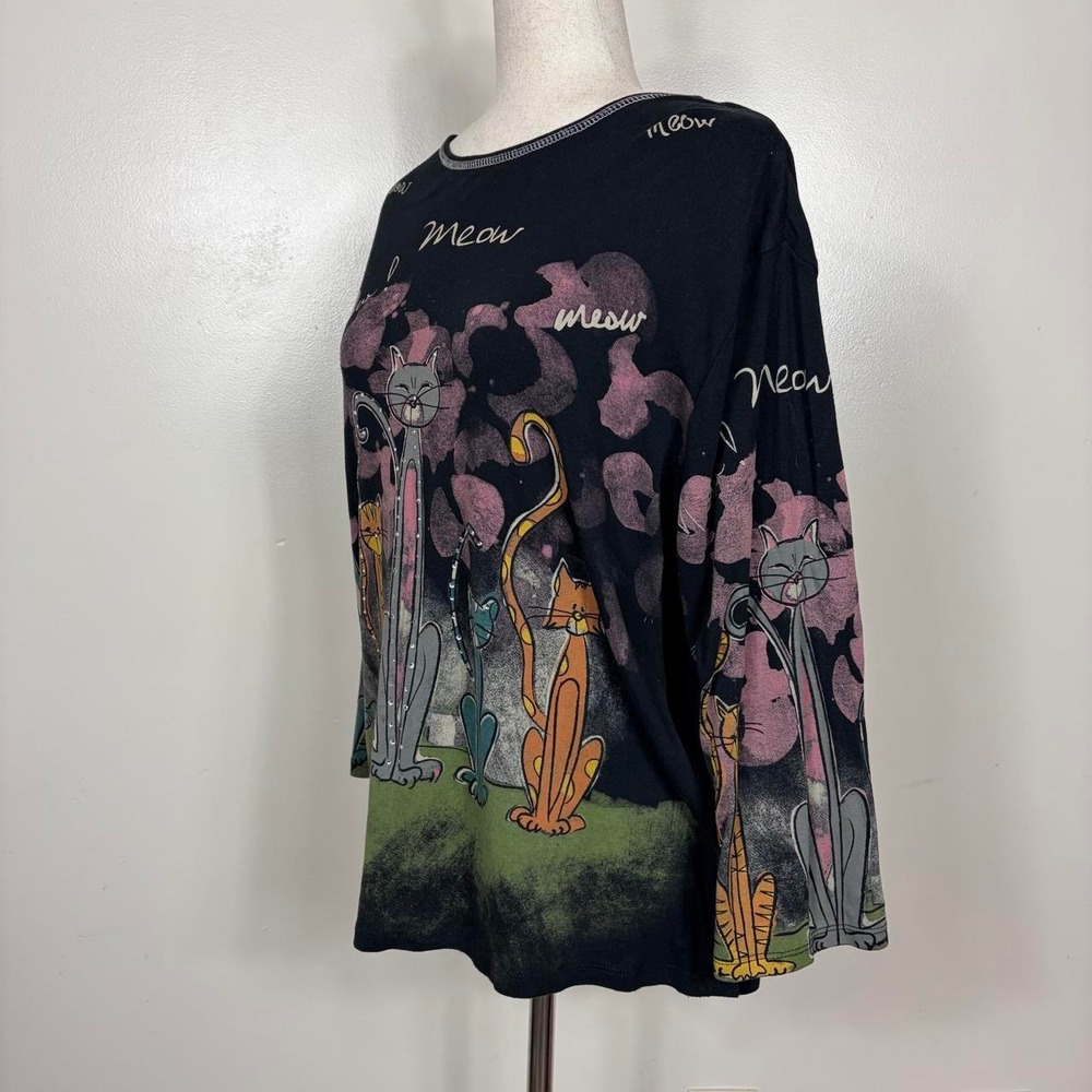 Jess & Jane Rhinestone Kitty Cat Top XL Whimsy Eclectic - Picture 4 of 6